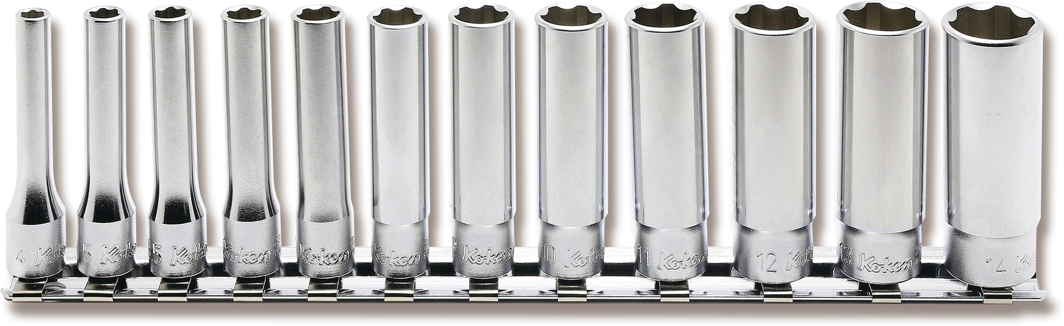 Ko-ken RS2350M/11 Special 1/4 Sq. Dr. Deep NUT GRIP® Socket Set, 5-14mm - 11 pieces