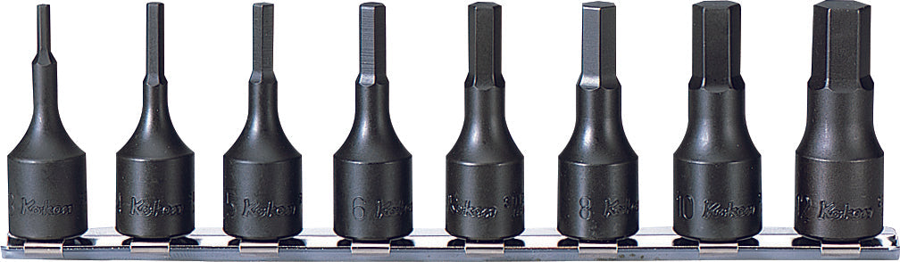 Ko-ken RS3015M/8-L100 3/8 Sq. Dr. Grip Ring Hex Bit Socket Set, 3mm-12mm -  8 pieces