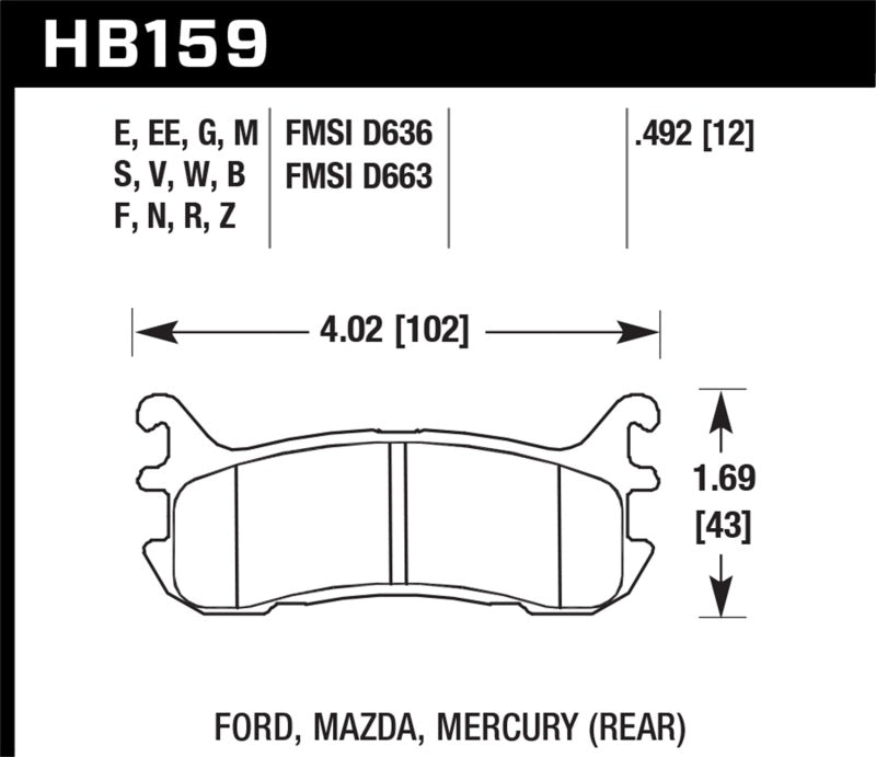 Hawk 97-02 Ford Escort (Inc. LX/Sport) / 94-03 Mazda Miata DTC-60 Race Rear Brake Pads (D636)