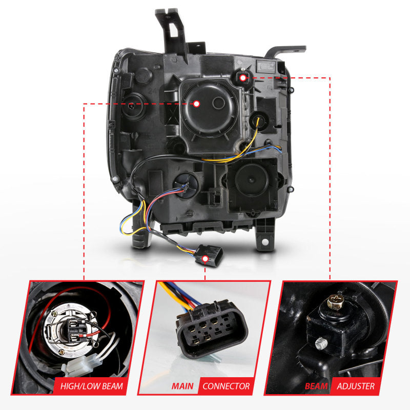 ANZO 2014-2015 GMC Sierra 1500 Projector Headlights w/ Light Bar Black Housing (Halogen Type)