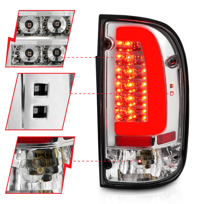 ANZO 95-00 Toyota Tacoma LED Taillights Chrome Housing Clear Lens