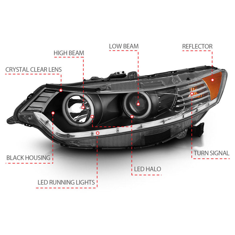 ANZO 2009-2012 Acura Tsx Projector Headlights w/ Halo Black (CCFL