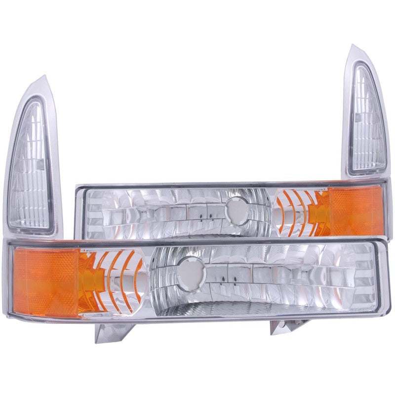 ANZO 2000-2004 Ford Excursion Euro Parking Lights Chrome w/ Amber Reflector