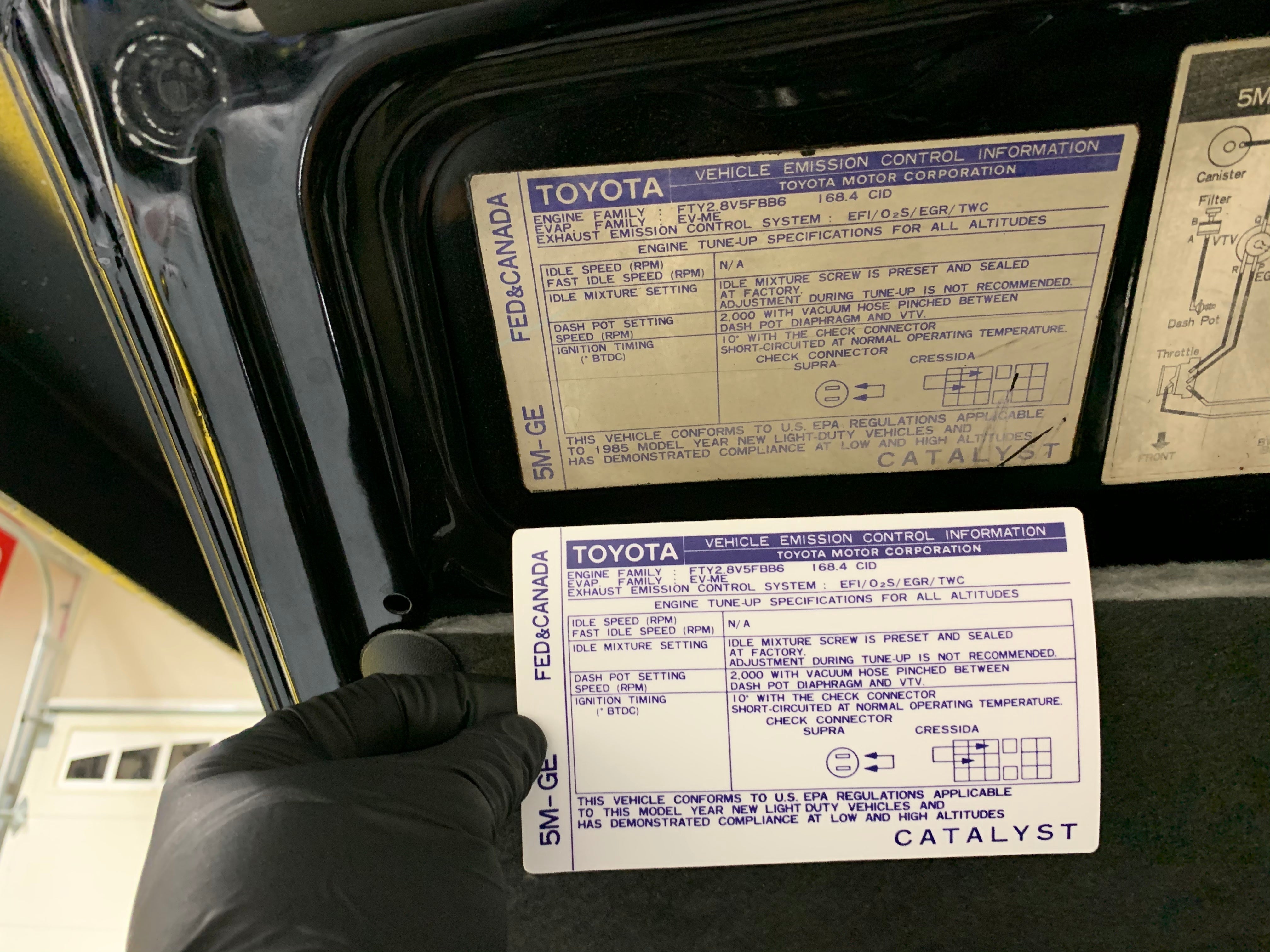 Toyota Celica Supra MKII Reproduction Decal (Emission Control)