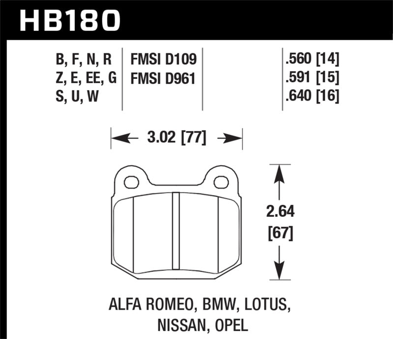 Hawk 77-82 BMW 320I / 83-90 Alfa Romeo Spider / 84-86 Alfa Romeo Spider HPS Street Rear Brake Pads