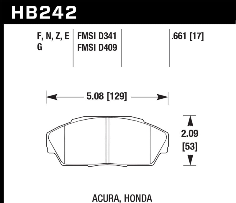 Hawk 86-01 Acura (Various) / 88-93 Honda (Various) HPS Street Front Brake Pads