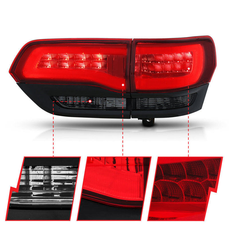 ANZO 2014-2016 Jeep Grand Cherokee LED Taillights Red/Smoke